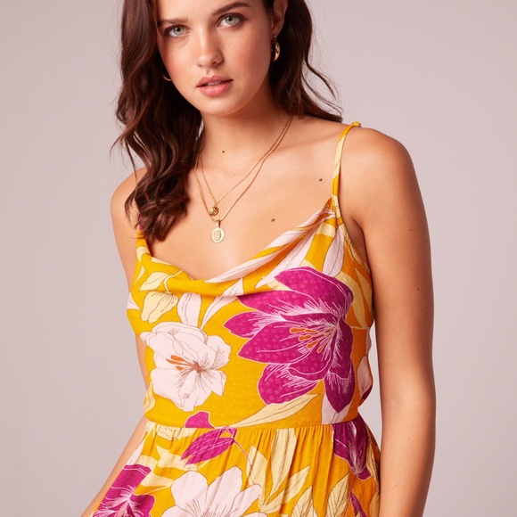 [NWT] Free People B.O.G Collective GOLD FLORAL COWL NECK MAXI SUMMER DRESS - Picture 2 of 11